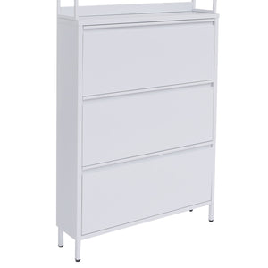 Schuhschrank Schuhkipper 3 Kippfächer Ablage Haken 201x80x20cm weiss