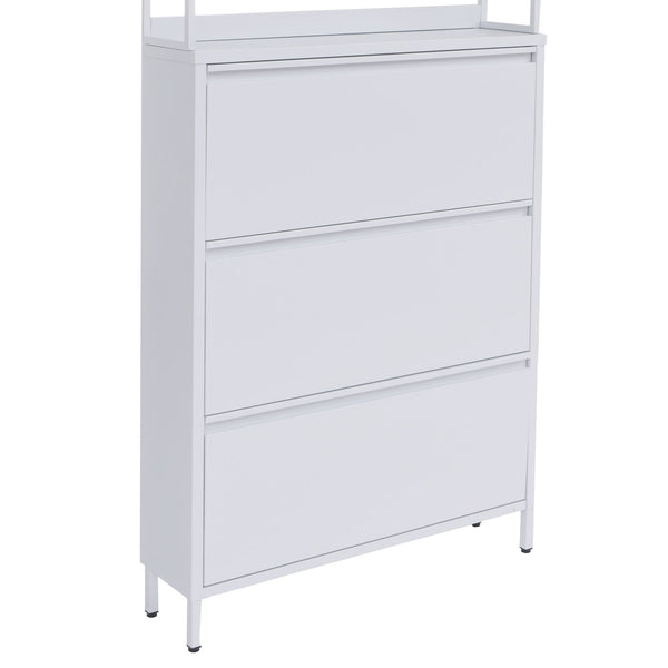 Schuhschrank Schuhkipper 3 Kippfächer Ablage Haken 201x80x20cm weiss