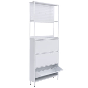 Schuhschrank Schuhkipper 3 Kippfächer Ablage Haken 201x80x20cm weiss