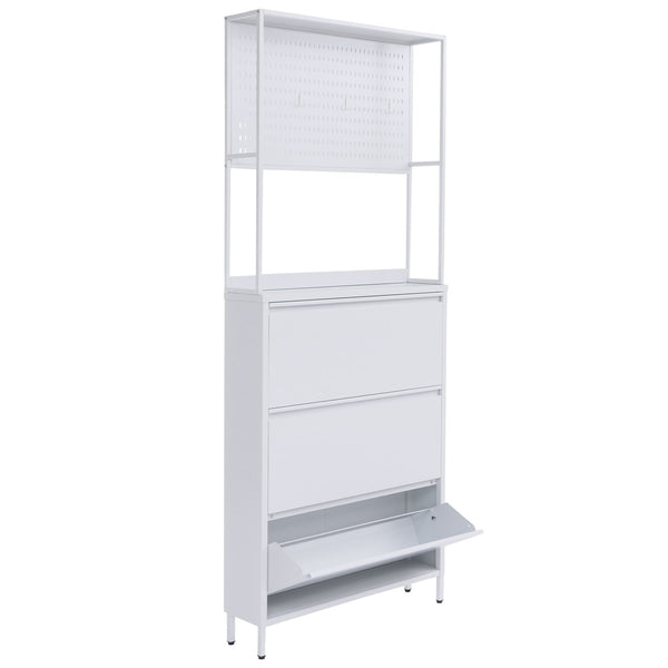 Schuhschrank Schuhkipper 3 Kippfächer Ablage Haken 201x80x20cm weiss
