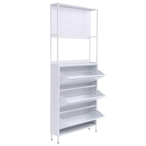 Schuhschrank Schuhkipper 3 Kippfächer Ablage Haken 201x80x20cm weiss