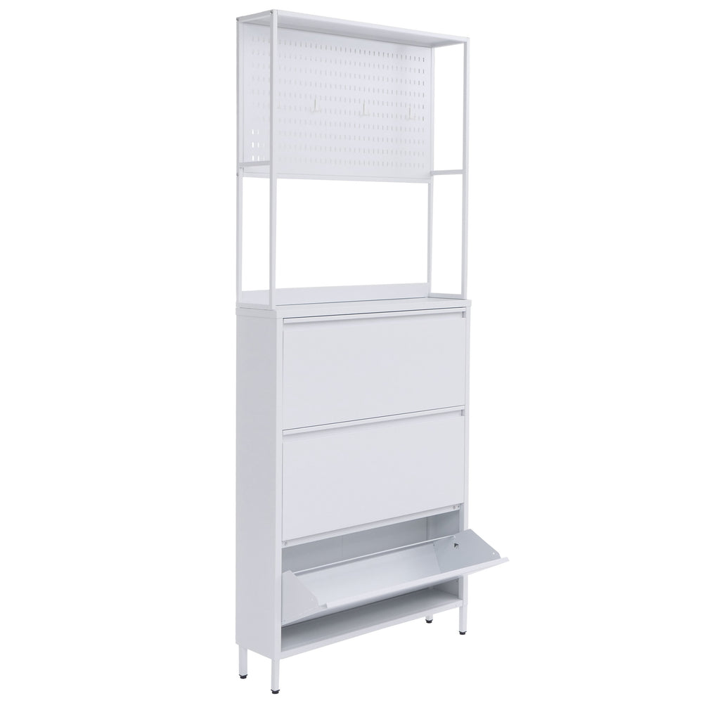 Schuhschrank Schuhkipper 3 Kippfächer Ablage Haken 201x80x20cm weiss