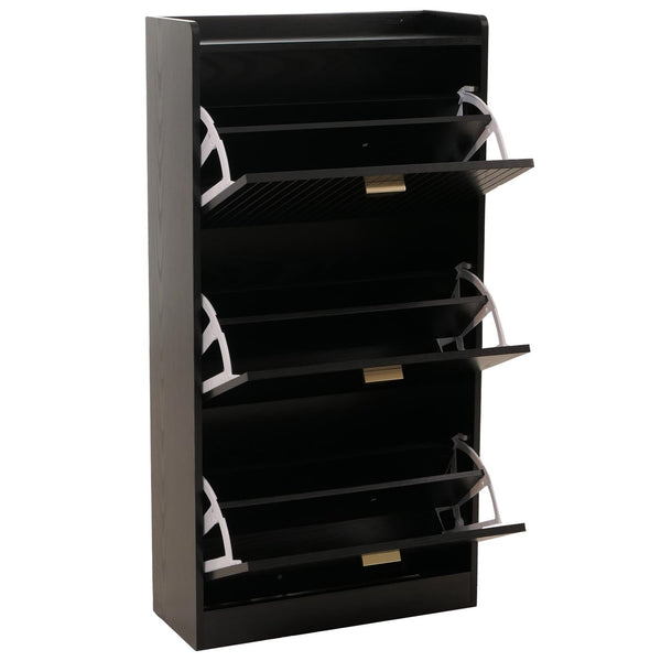 Schuhschrank Schuhkipper 3 Klappen 117x60x24cm Holzoptik schwarz