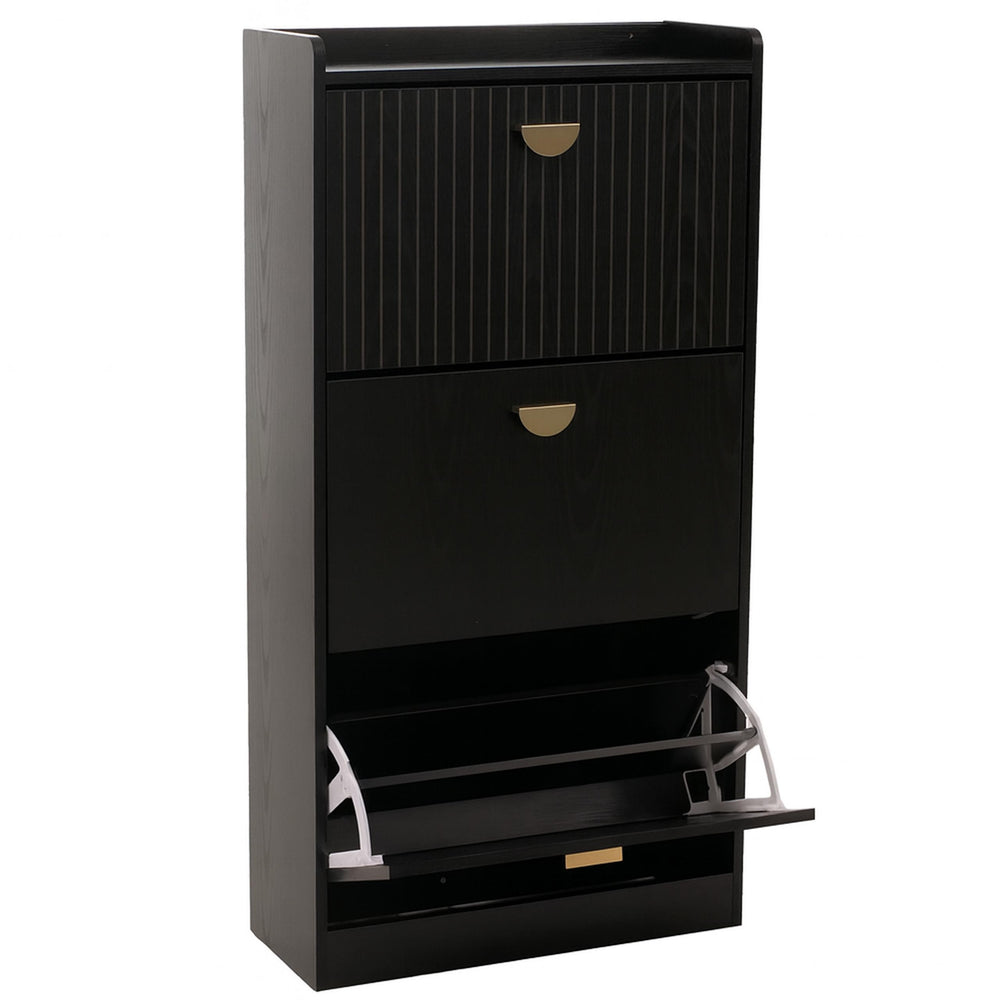 Schuhschrank Schuhkipper 3 Klappen 117x60x24cm Holzoptik schwarz