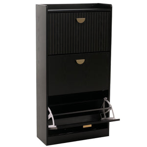 Schuhschrank Schuhkipper 3 Klappen 117x60x24cm Holzoptik schwarz