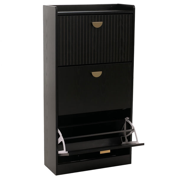 Schuhschrank Schuhkipper 3 Klappen 117x60x24cm Holzoptik schwarz