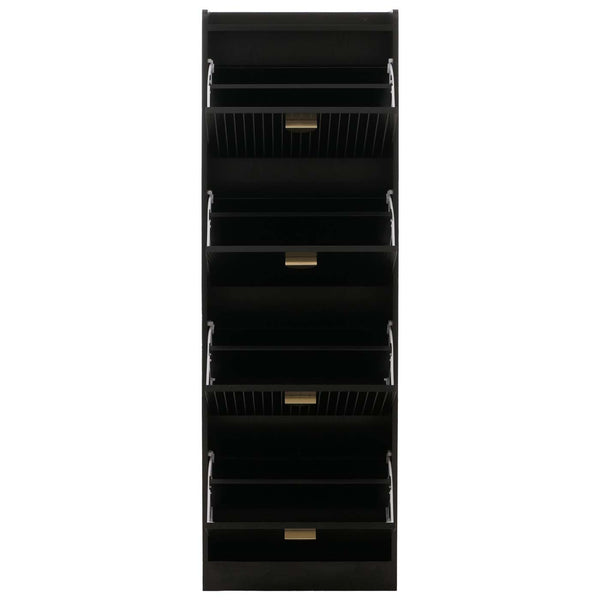 Schuhschrank Schuhkipper 4 Klappen 148x50x24cm Holzoptik schwarz