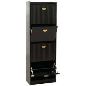 Schuhschrank Schuhkipper 4 Klappen 148x50x24cm Holzoptik schwarz