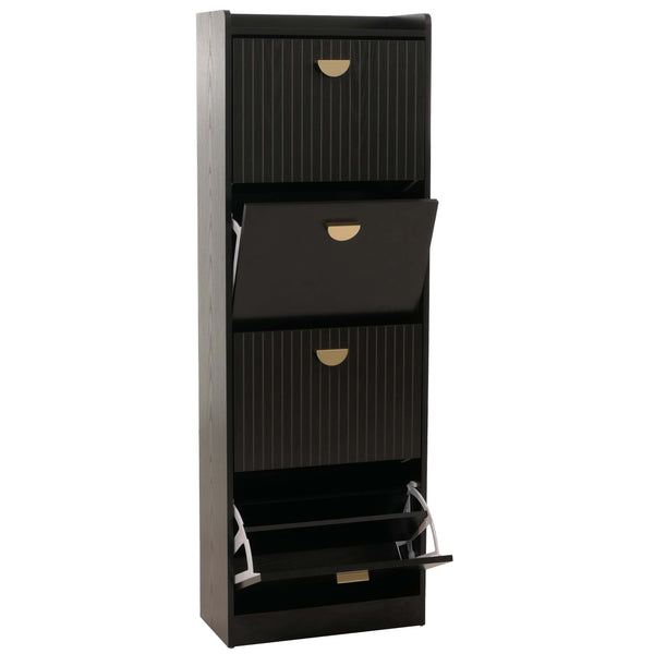 Schuhschrank Schuhkipper 4 Klappen 148x50x24cm Holzoptik schwarz