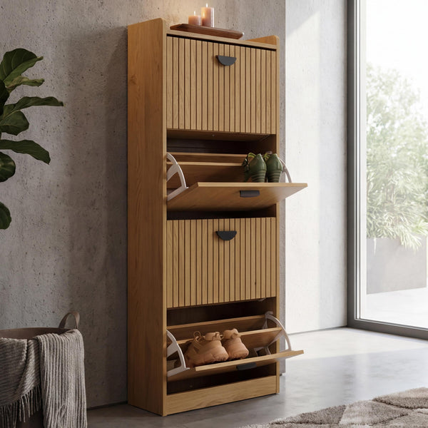 Schuhschrank Schuhkipper 4 Klappen 148x50x24cm natur