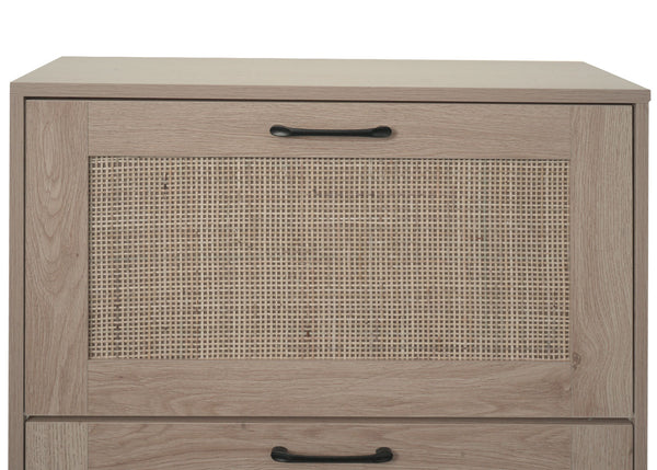 Schuhschrank Schuhkipper Rattanfront 3 Fächer 126x63x24cm Eiche-Optik