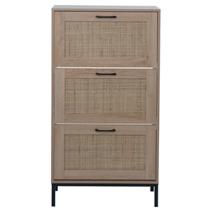 Schuhschrank Schuhkipper Rattanfront 3 Fächer 126x63x24cm Eiche-Optik