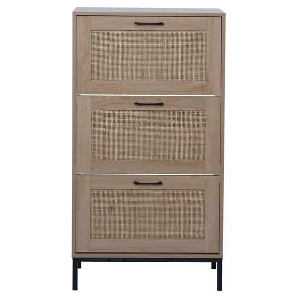 Schuhschrank Schuhkipper Rattanfront 3 Fächer 126x63x24cm Eiche-Optik
