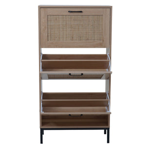 Schuhschrank Schuhkipper Rattanfront 3 Fächer 126x63x24cm Eiche-Optik