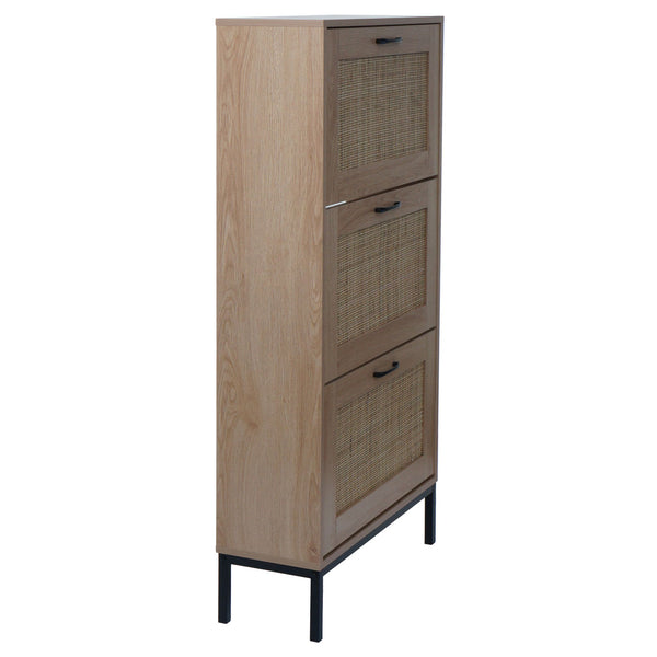 Schuhschrank Schuhkipper Rattanfront 3 Fächer 126x63x24cm Eiche-Optik