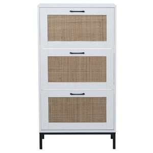 Schuhschrank Schuhkipper Rattanfront 3 Fächer 126x63x24cm weiss