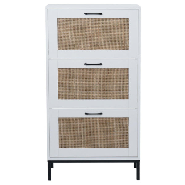 Schuhschrank Schuhkipper Rattanfront 3 Fächer 126x63x24cm weiss