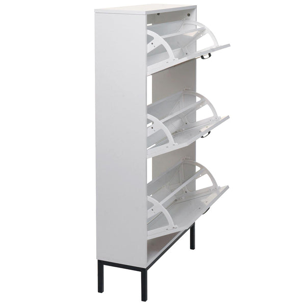 Schuhschrank Schuhkipper Rattanfront 3 Fächer 126x63x24cm weiss