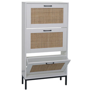 Schuhschrank Schuhkipper Rattanfront 3 Fächer 126x63x24cm weiss