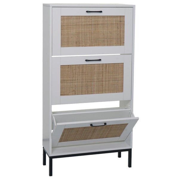 Schuhschrank Schuhkipper Rattanfront 3 Fächer 126x63x24cm weiss