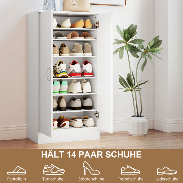 Schuhschrank mit verstellbaren Regalen und Soft-Close für Flur weiss