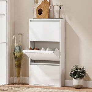 Schuhschrank schmal Wandmontage mit 3 Klappfächern Metall weiss