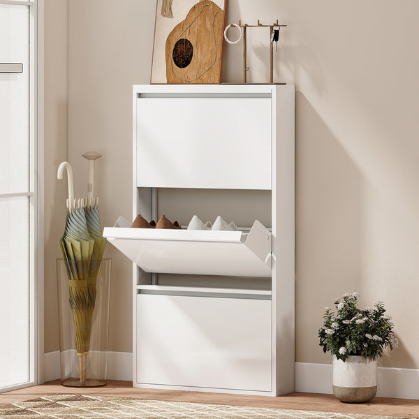 Schuhschrank schmal Wandmontage mit 3 Klappfächern Metall weiss