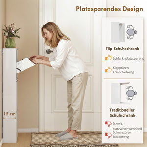 Schuhschrank schmal Wandmontage mit 3 Klappfächern Metall weiss