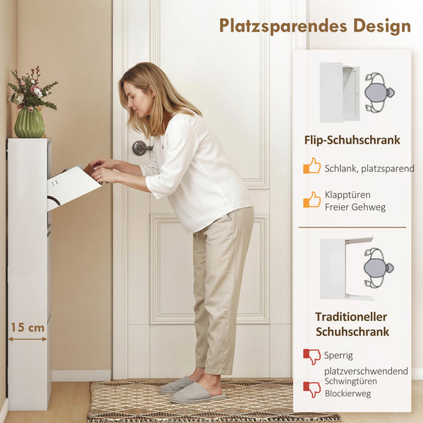 Schuhschrank schmal Wandmontage mit 3 Klappfächern Metall weiss