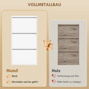 Schuhschrank schmal Wandmontage mit 3 Klappfächern Metall weiss