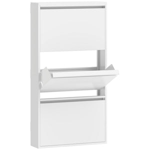 Schuhschrank schmal Wandmontage mit 3 Klappfächern Metall weiss