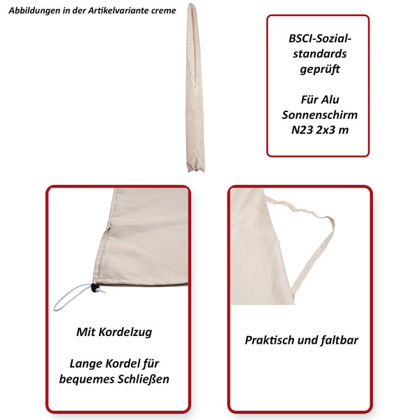 Schutzhülle Alu Sonnenschirm 2x3m Abdeckhülle mit Kordelzug anthrazit
