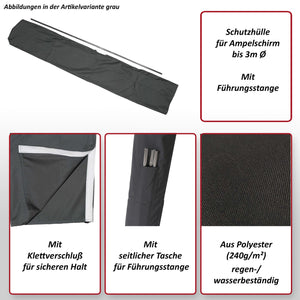 Schutzhülle für Sonnenschirme bis 3m Schutzhaube Klettverschluss grau