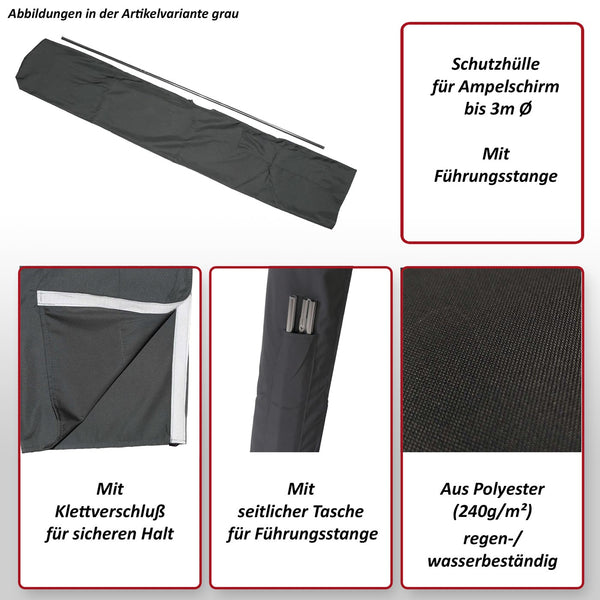 Schutzhülle für Sonnenschirme bis 3m Schutzhaube Klettverschluss grau