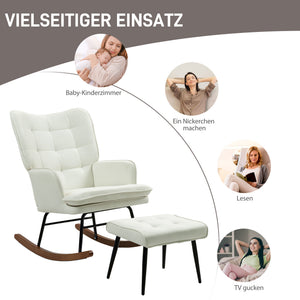 Schaukelstuhl Stillsessel für Wohnzimmer & Schlafzimmer mit Hocker ergonomisch