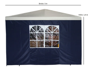Seitenplane für Pavillon, 3x1,9 Meter, Polyester blau mit Fenster