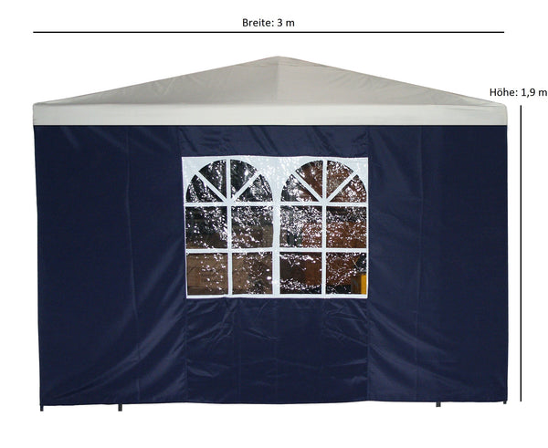 Seitenplane für Pavillon, 3x1,9 Meter, Polyester blau mit Fenster