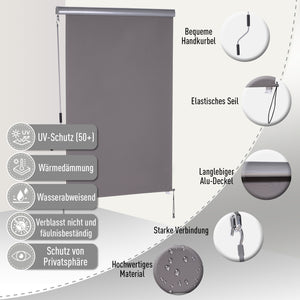 Senkrechtmarkise Balkon Sichtschutz mit Kurbel 200x120cm grau