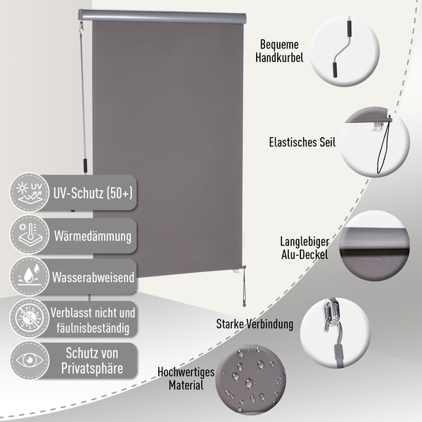 Senkrechtmarkise Balkon Sichtschutz mit Kurbel 200x120cm grau