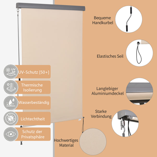 Senkrechtmarkise Balkon Sichtschutz Windschutz mit Handkurbel cremeweiss
