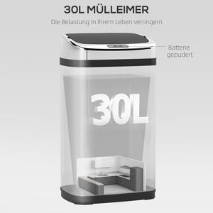 Sensor Mülleimer automatisch für Küche und Büro 30L Edelstahl