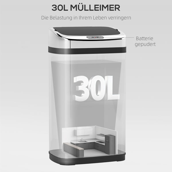 Sensor Mülleimer automatisch für Küche und Büro 30L Edelstahl