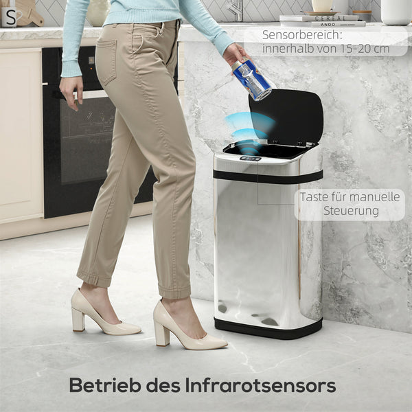 Sensor Mülleimer automatisch für Küche und Büro 30L Edelstahl