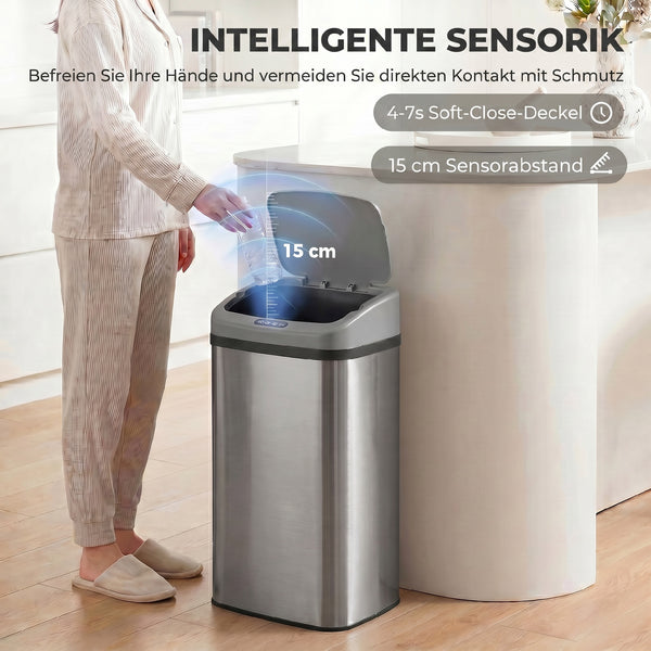 Sensor-Mülleimer automatisch für Küche Büro 48L Edelstahl