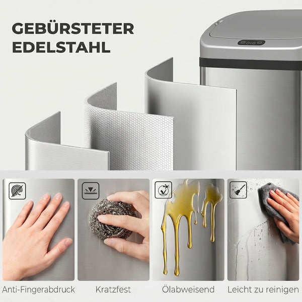 Sensor-Mülleimer automatisch für Küche Büro 48L Edelstahl