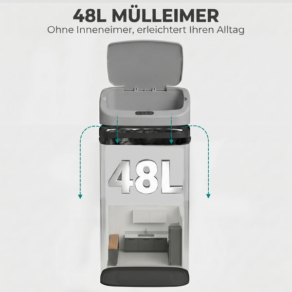 Sensor-Mülleimer automatisch für Küche Büro 48L Edelstahl