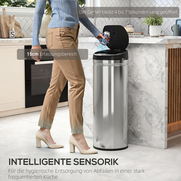Sensor Mülleimer berührungslos für Küche Büro 50L Edelstahl