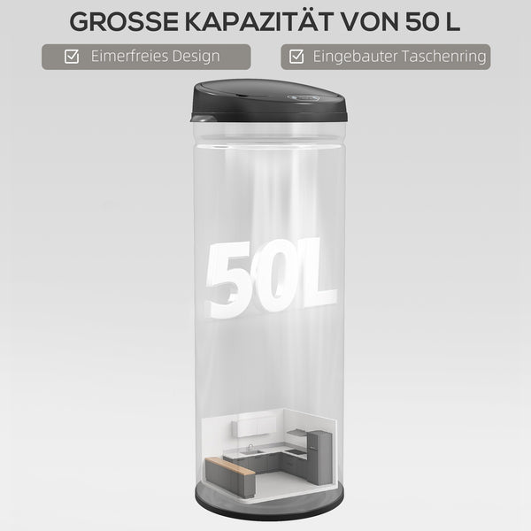Sensor Mülleimer berührungslos für Küche Büro 50L Edelstahl