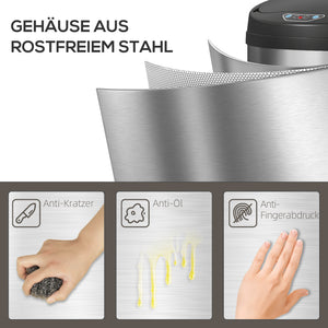 Sensor Mülleimer berührungslos für Küche Büro 50L Edelstahl