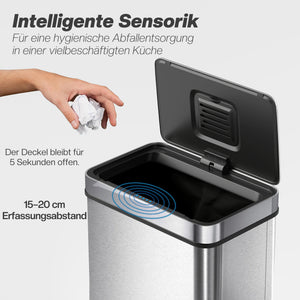 Sensor Mülleimer mit automatischem Deckel 50L Edelstahl silber